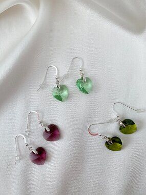 Swarovski Crystal Heart Earrings, Sterling Silver, Lot of Three Pairs